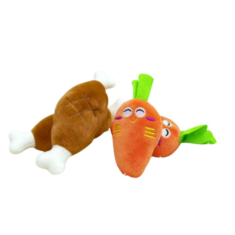 Pet cat and dog plush squeaky toy cute carrot toy chicken leg toy plush teething chew-resistant boredom relief self-play toy