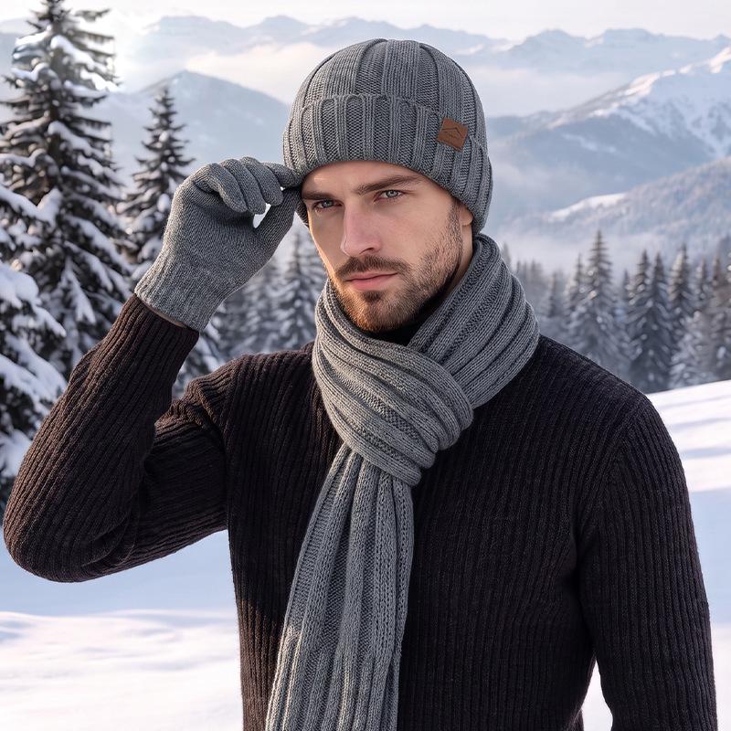 3 Piece Winter Knit Beanie Scarf Gloves Set for Men Women Warm Touch Screen Hat Long Scarf