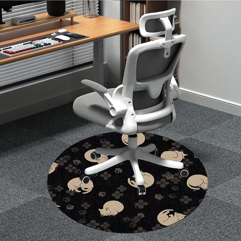 1pc Cat Floral Office Round Area Rug, Under Office Chairs Bedroom Living Room Home Decor, Room Deco