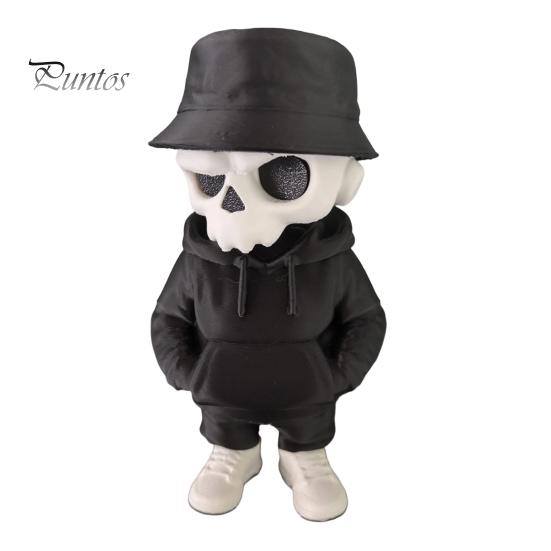 3D Printed Skull Decor Cool Skeleton Figurines, Gothic Small Statue, Halloween Desktop Ornament Spooky Collectible for Home Office Desk Shelf