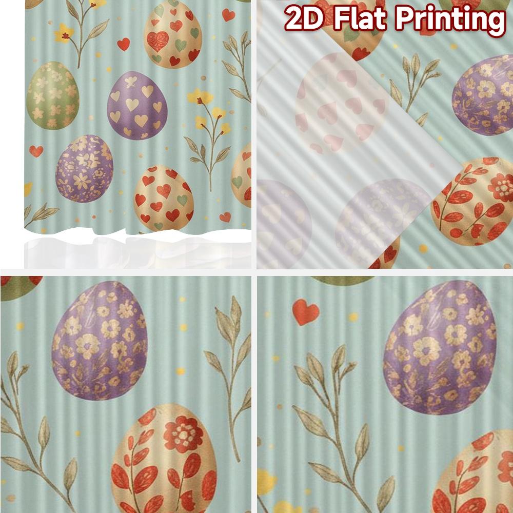 2D Flat Printing  2pcs Summer Drapes Easter Bunny with Colorful Eggs(0) Versatile Fabric  Without Electricity Festive Curtains