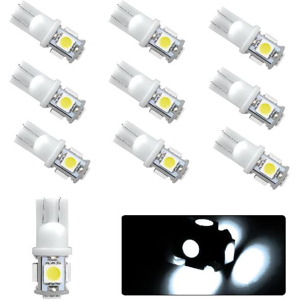 10PCS 194 Car LED Light Bulb, Super Bright T10 5050 5SMD LED Car Interior Light Bulb, 12V 168 T10 2825 Wedge Bulb Replacement for Dashboard Dome Map