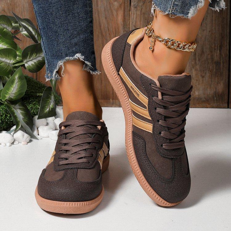 Large size round head muffin sole casual single shoes spring and autumn lace-up shallow mouth flat bottom simple color matching women's shoes