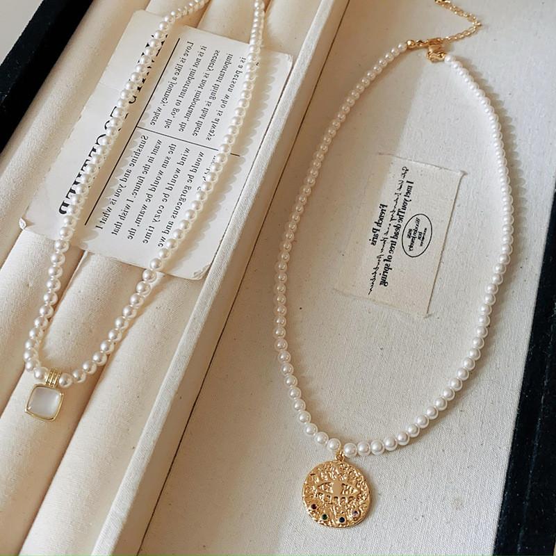 Classic Gold Plated Geometric Pearl Necklace For Elegant Women Summer Fashion Jewelry