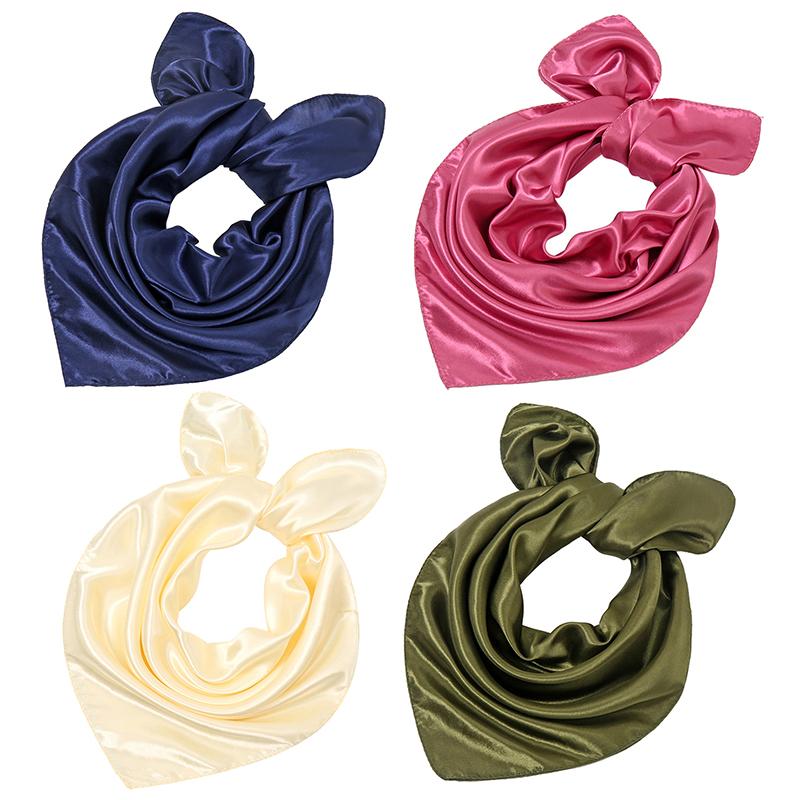 Square Scarf For Women Girls Candy Color Neckerchief Silk Feeling Stain Shiny Headband Silk Hair Wraps Bag Accessories Gifts