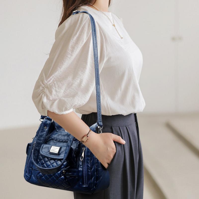 Ny Mode Casual Tote Väska Damhandväskor Mjukt Läder Axelväskor Vintage Stor Kapacitet Crossbody Väska Handväska För Damer