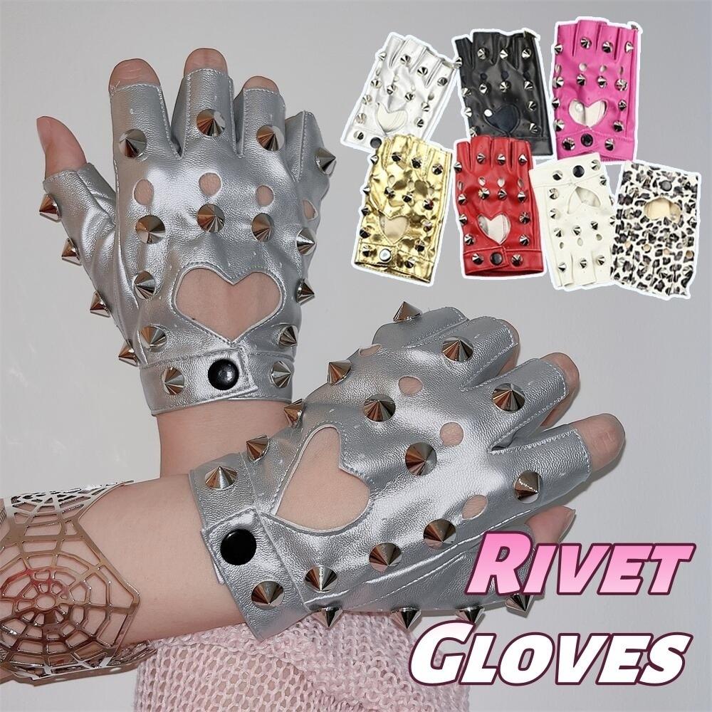 Fingerless Rivet Gloves PU Leather Patent Leather Gloves Unisex Half-palm Gloves Girls