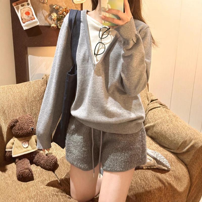 Lamb Wool Shorts Apricot Casual Pants Women's Winter Retro Thermal Plush Wide-leg Pants Gray Plush Pants