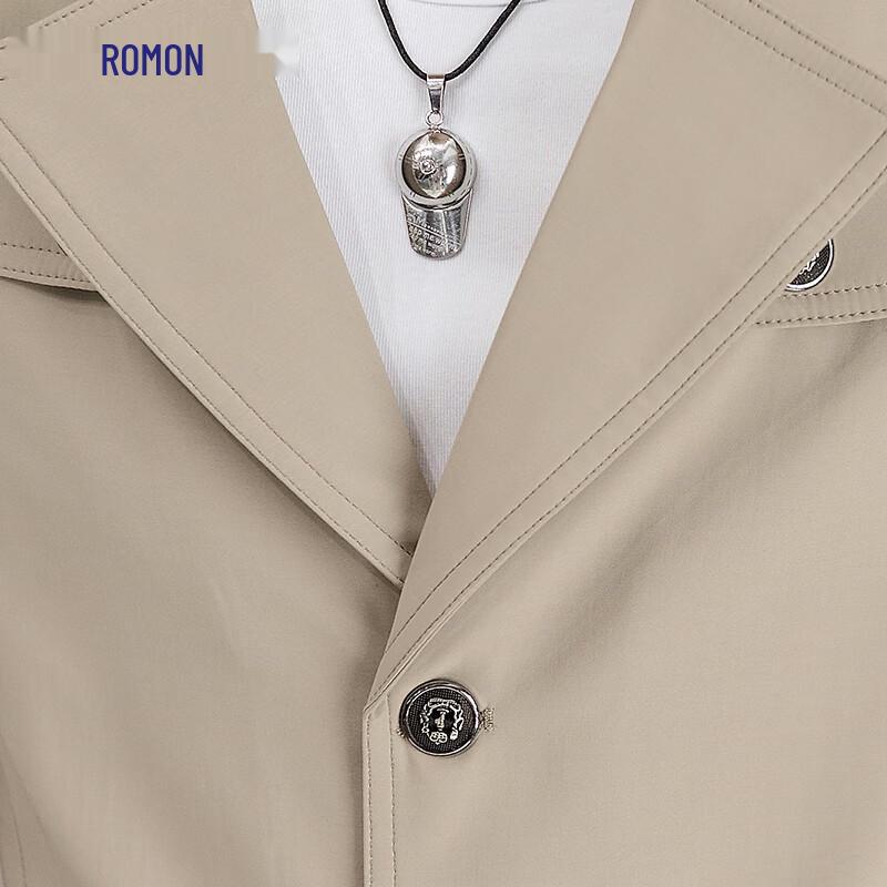 ROMON Men's Mid-Length Lapel Trench Coat