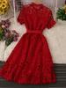 French Stylish Hollow Out Lace Dress Women Elegant Solid Open Stitch Lace-up Evening Dress 2026 New Tide Summer