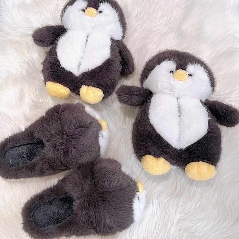 Fashion Adorable Hug Penguin Slippers Women's Cuddly Animal Loafer Furry Slides Woman Winter Fuzzy Home Room Shoes Lady Slippers House