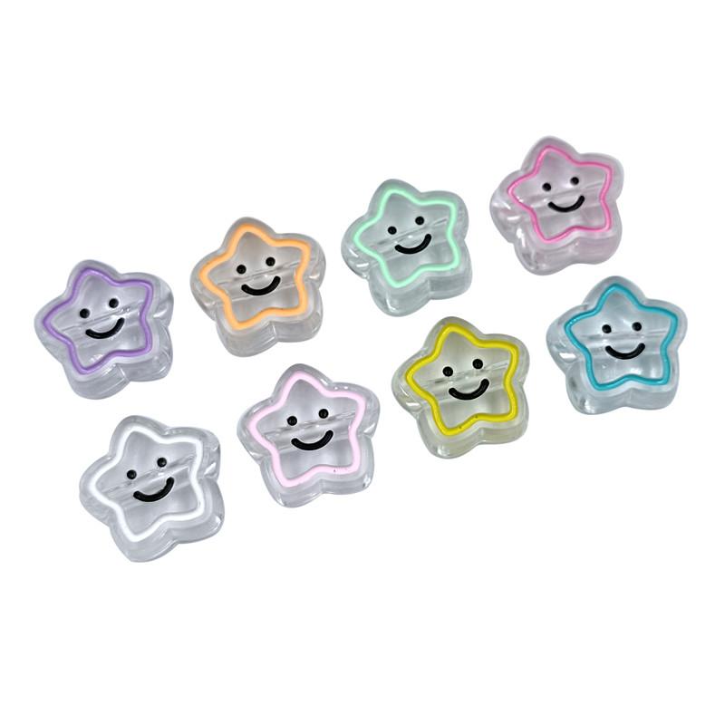 5 adet 19mm Akrilik Damla Yağ Şeffaf Pentagram Gülen Yüz Boncuk DIY El Yapımı Boncuklu Kolye Saç Halat Aksesuarları