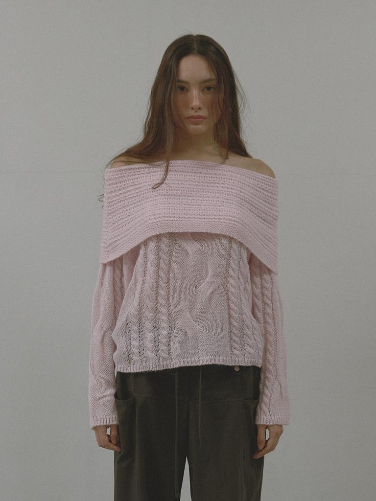 Asula Alpaca Twist Off Shoulder Knit (Pink)