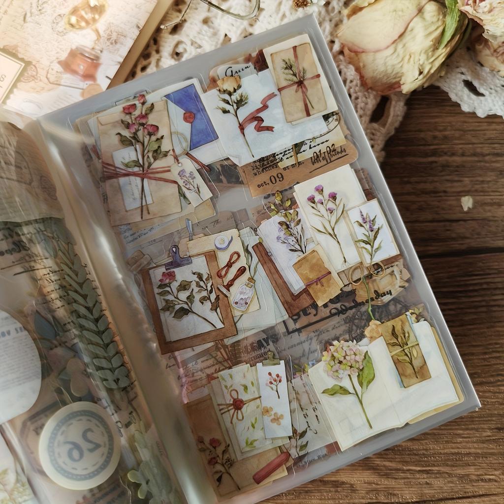 20 Sheets Vintage Botanical Flowers, Butterflies, Letters & Birds PET Sticker Set, Decorative Diary Journaling Stickers