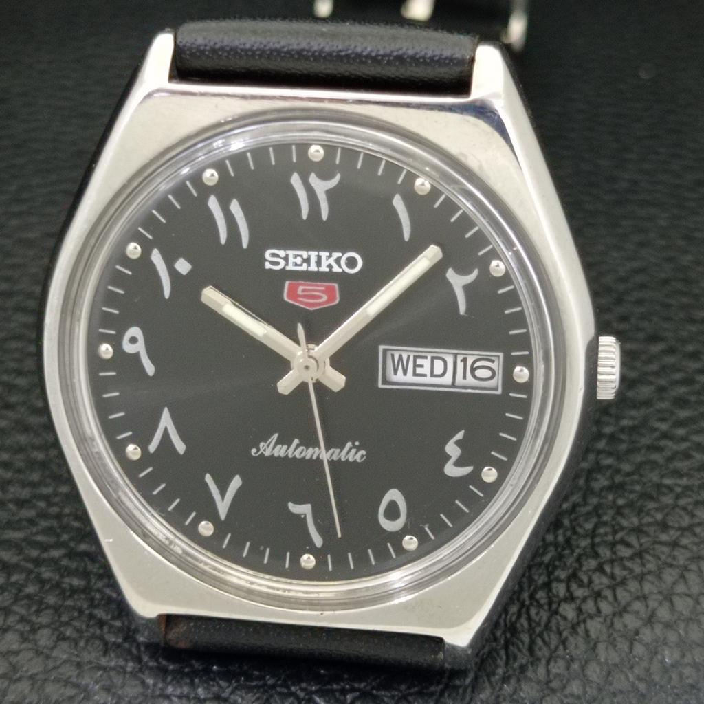 SEIKO 5 AUTOMATIC VINTAGE 6309A JAPAN MENS ARABIC BLACK DIAL WATCH a702656-1