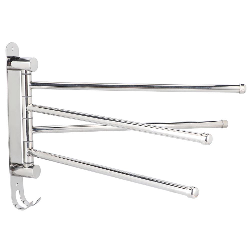 WallHanging Stainless Steel 180 Degrees  Rotating Towel Rack Hanger with 4 Rods for Bathroom Toilet