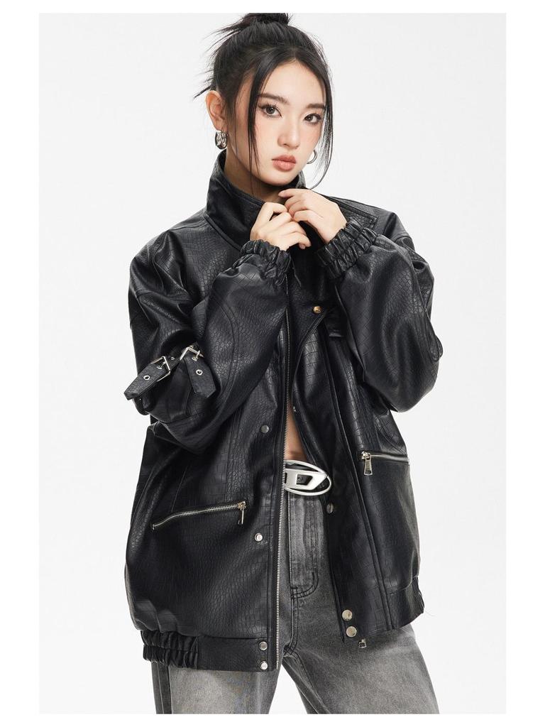 ANSWER ME Unisex Retro PU-Leder Motorradjacke - Trendy, Locker, Lässiger Mantel W251