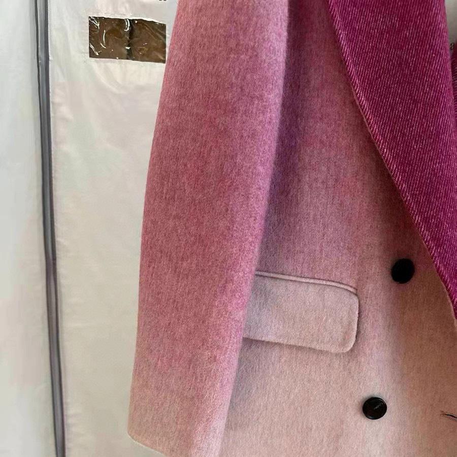 Palton de damă de lungime medie din cașmir dublu-fațetat, 100% lână, cu gradient, Toamnă/Iarnă 2024