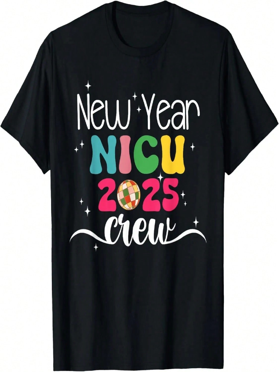 Retro Groovy New Year NICU 2025 Nurse Crew Disco Ball T-Shirt S разноцветный