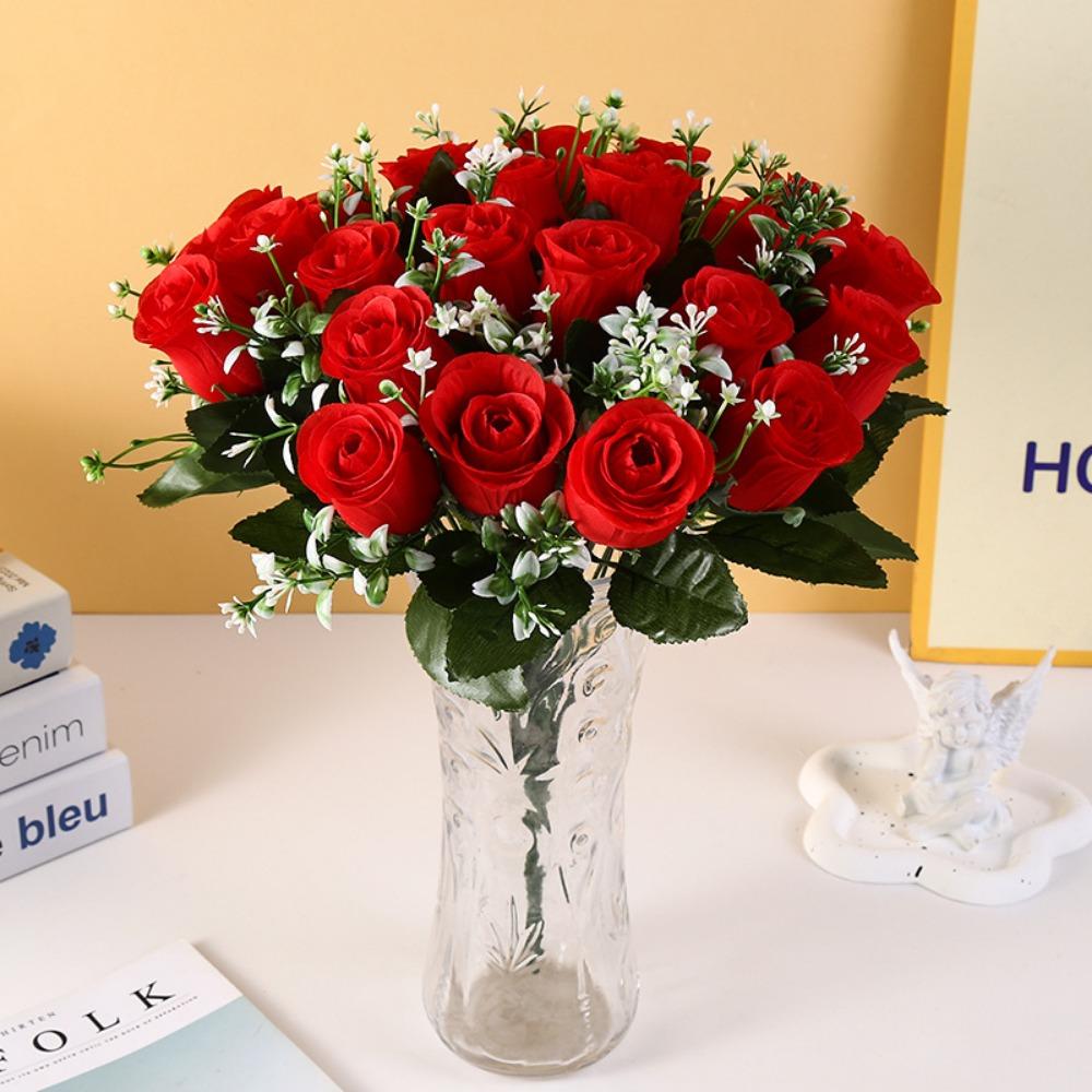 

24 Heads Real Happy Flower 7 Colors Photography Photo Gift Valentine s Day Flowers Mini Natural Simulated Rose Home Decorative червоний