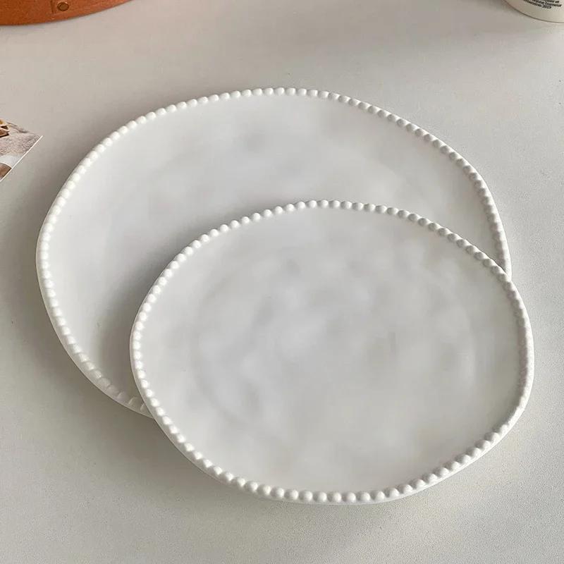 White Premium Ceramic Plate Vegetable Plate Household Western Food Steak Plate Fruit Dessert
