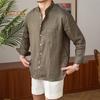 Spring Fall Men Shirt Stand Collar Single-breasted Long Sleeves Buttons Solid Color Cardigan Formal Business Style Office Top