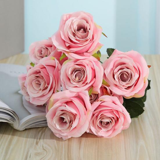 Delicate Texture Faux Silk Flower Good Bent Freely 10 Heads Wedding Rose Floral Decor Simulation Flower