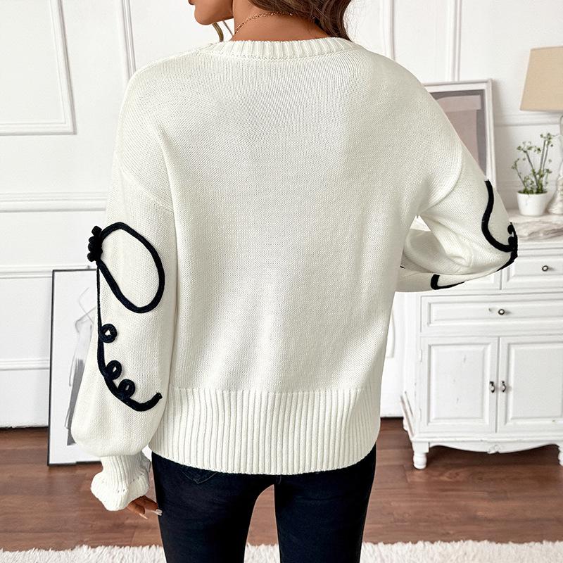 2026 European & American Autumn/Winter Sweet Cute Women's Bow Round Neck Loose Sweater