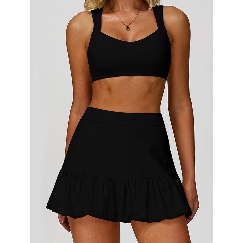 Women's Sports Skirt Fashion Tape Tennis Skirt High Waist Hip Lift Fake Two-Piece Yoga Skirt Running Outerwear Fitness Culottes