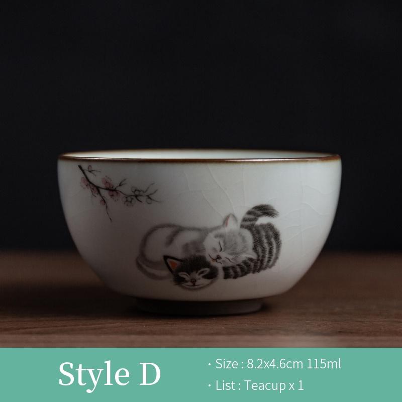 115ml Cute Cat Tea Cup Master Cup Personal Exclusive Tea Cup Ceramic Kung Fu Single Cup Ru Kiln Small Tea Cup Tea Bowl