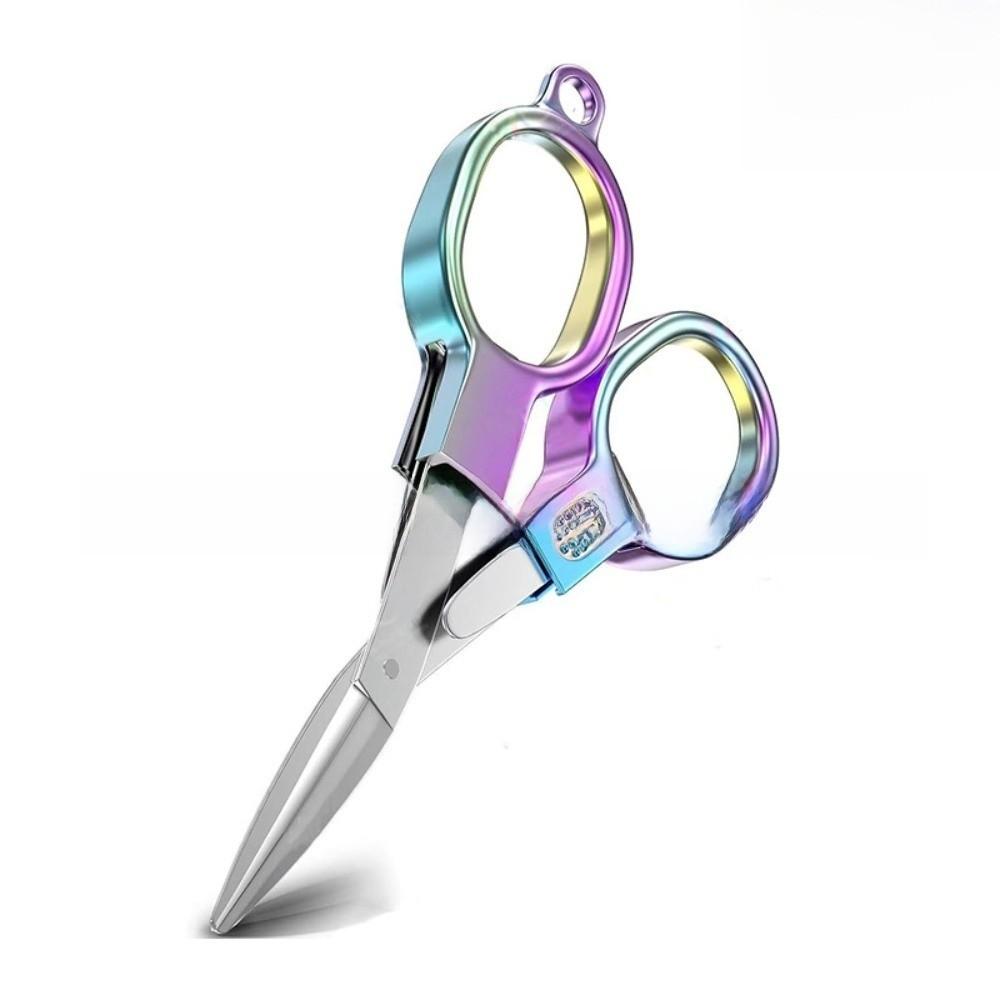 Portable Folding Scissors Rainbow Colored Stainless Steel Fishing Line Cutter Polished Blade Multifunctional Scissors Hand Tool