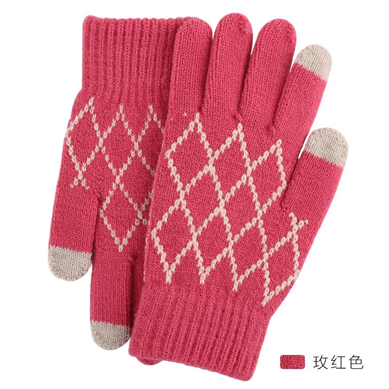 Warm touch screen wool gloves Winter women's jacquard fleece thickened finger knitted gloves stall