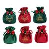 Reusable Holiday Velvets Treat Pouch Drawstring Gift Bag With Bowknot And Bell Christmas Party Decoration Accessories
