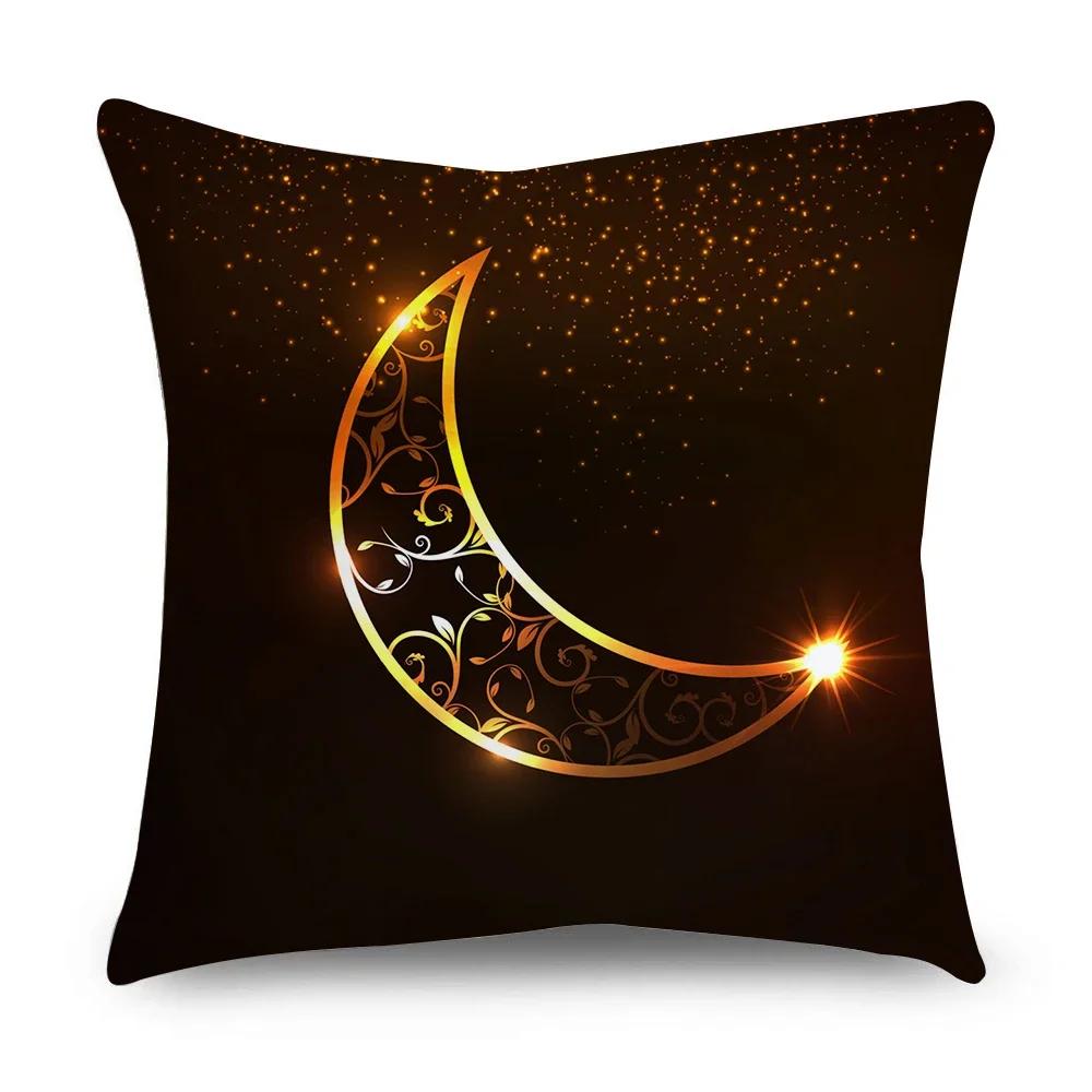 Ramadan Cushion Cover Islamic Eid Mubarak Black Gold Pillow Covers Home Decor Sofa Decorative Short Velvet Pillowcase 45cm*45cm