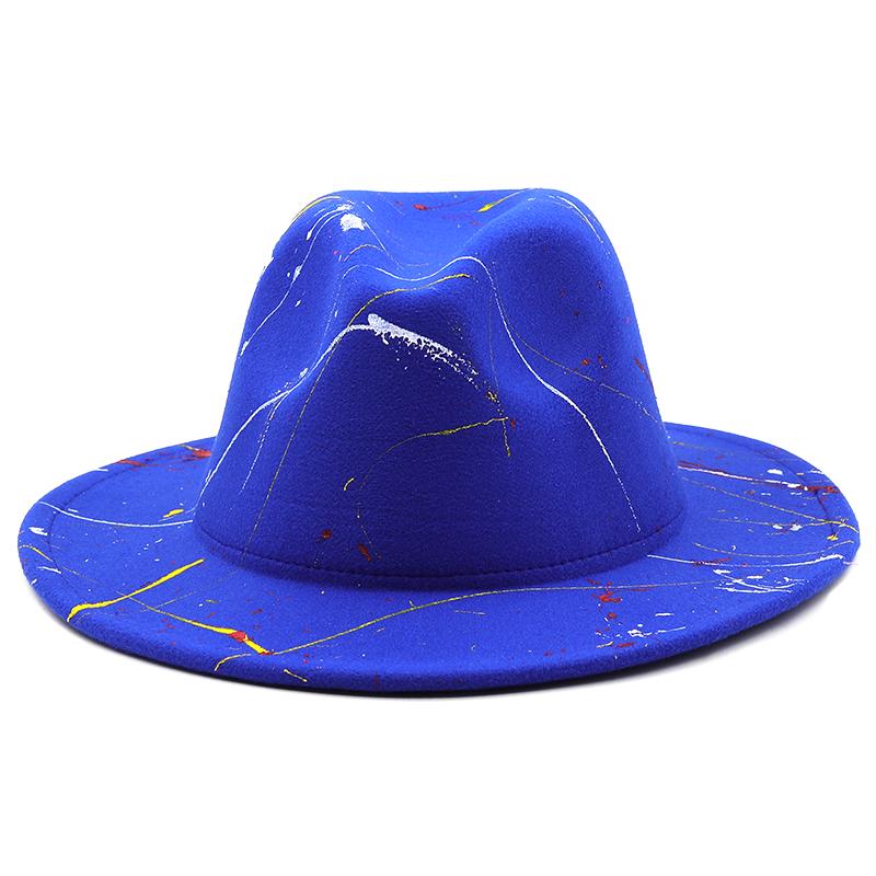 Hat Soft Wool Women Men Graffiti Fedora Hat For Winter Autumn Elegant Lady Gangster Trilby Felt Homburg Church Jazz Hat 55-58CM