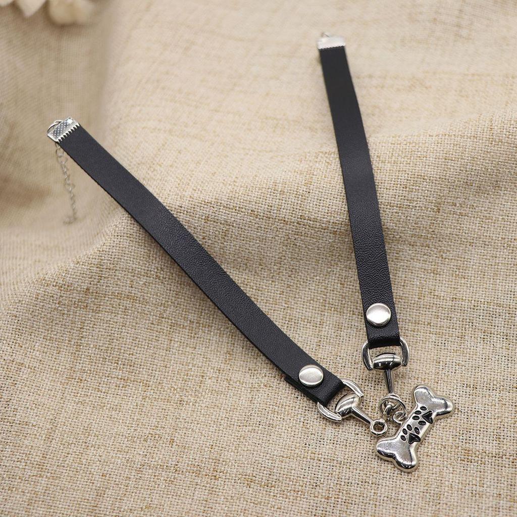 Y2K Spicy Sweet Heart & Cat Paw Pendant Leather Choker Chain Necklace for Women