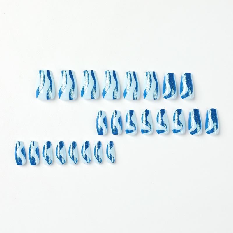 Wear Nail Short Ballet Blue Glitter Wave Nail Patch Wear Nail Wear Nail Advanced Nails
