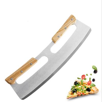 Pizza Cutter Rocker Stainless Steel with Double Wooden Handle 14 Inch Upgraded Sharp Pizza Slicer Knife Chopper with Blade Cover