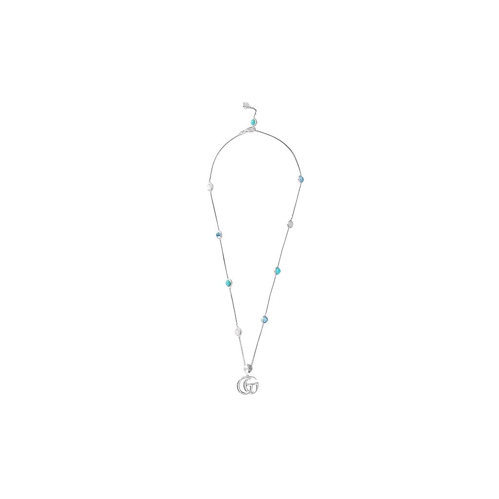 Gucci GG Marmont Double G Logo Classic Quilted Shiny 925 Silver Necklace Women Necklace YBB527399001