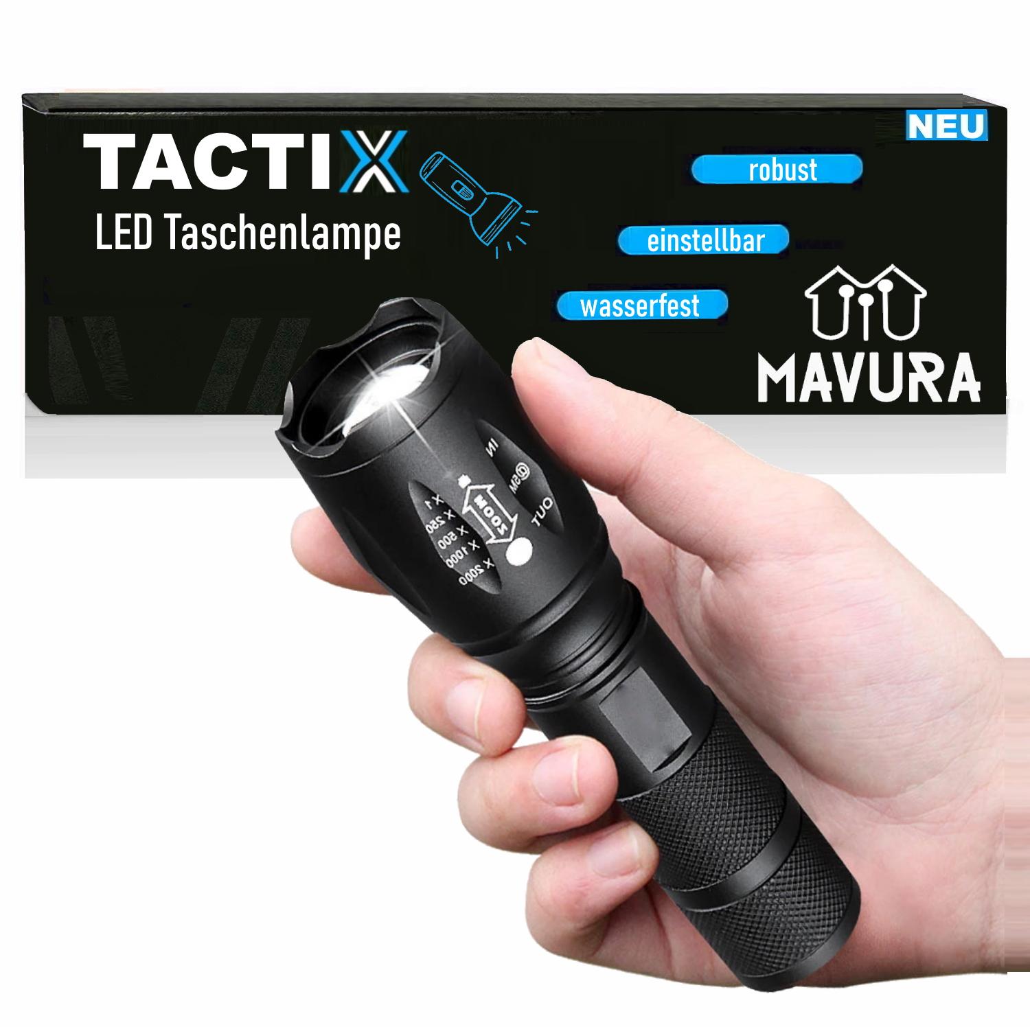 

TACTIX LED tactical flashlight black zoom function 5 light modes 40x brighter