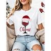 Drinking Christmas T‑shirt Funny Cheers Wine Graphic T-Shirts Short Sleeve Tee Casual Xmas Holiday Tops Gift for Wine Lovers