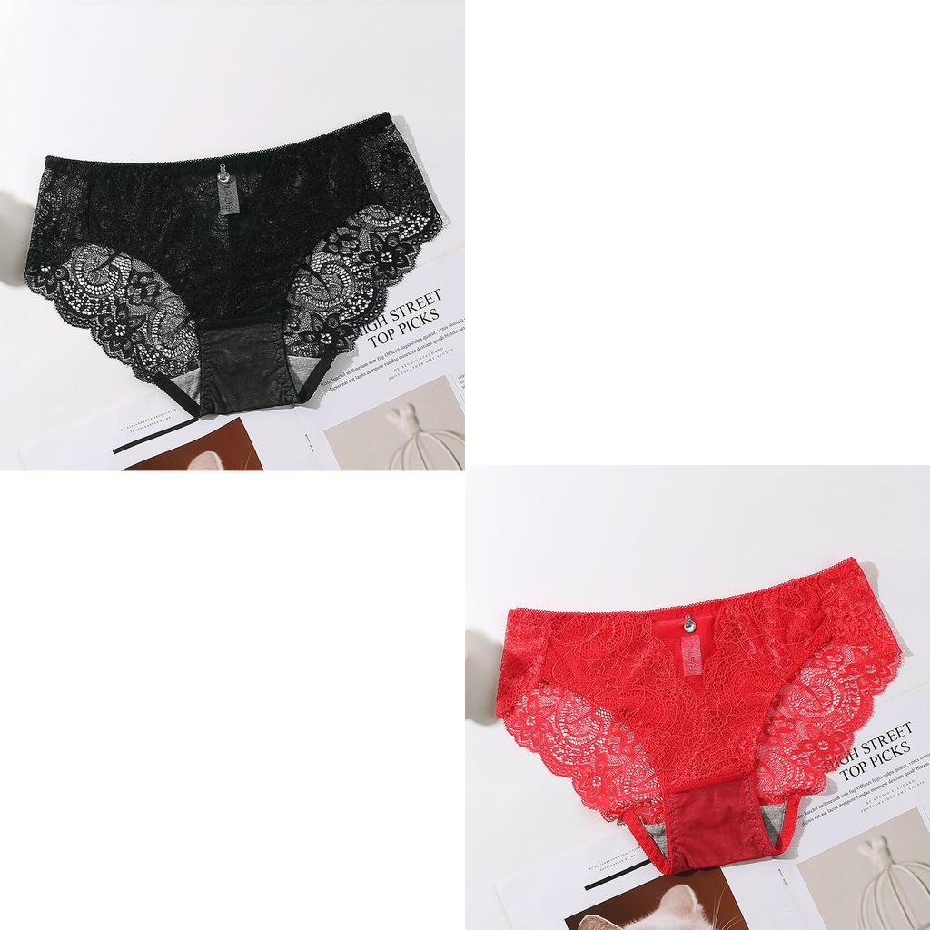 2PCS Frauen Sexy Spitze Höschen Eis Seide Slip Mädchen Transparent Aushöhlen Floral Unterhose