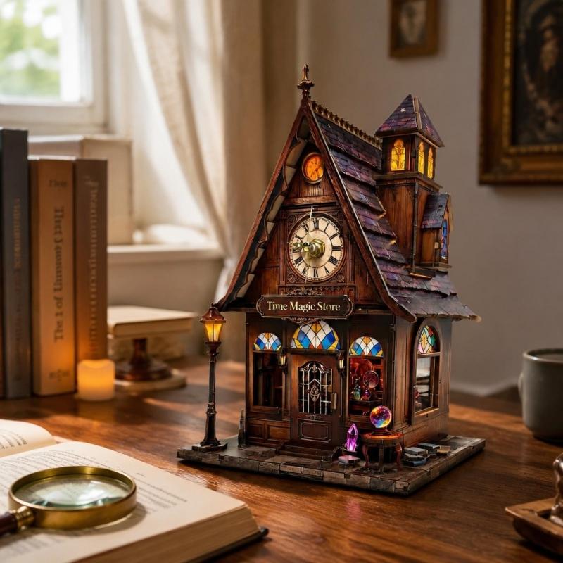 DIY Assembly Wooden 3D Puzzle Store Model for Ages 15-35, with Warm LED Lighting, Colorful Window Design, Mini Furniture, and Shelf Display