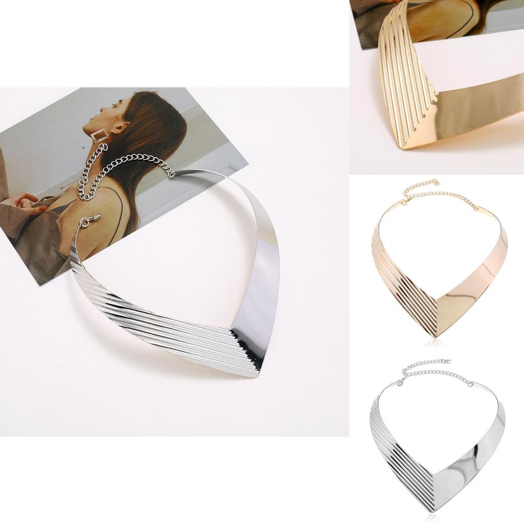 Fashion V Shaped Metal Women Collar Necklace With Geometric Design For Stylish Office Wear