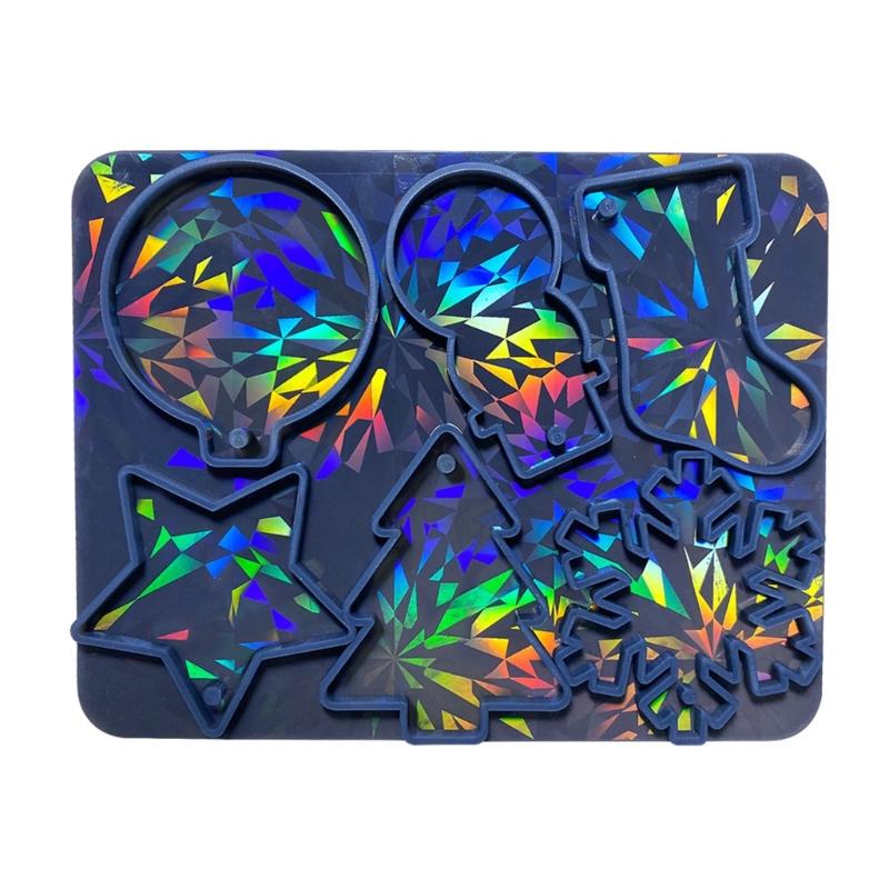 Holographic Christmas Silicone Mold for DIY Ornaments Snowman Resin Mold Christmas Tree Snowflake Pendant Epoxy Molds