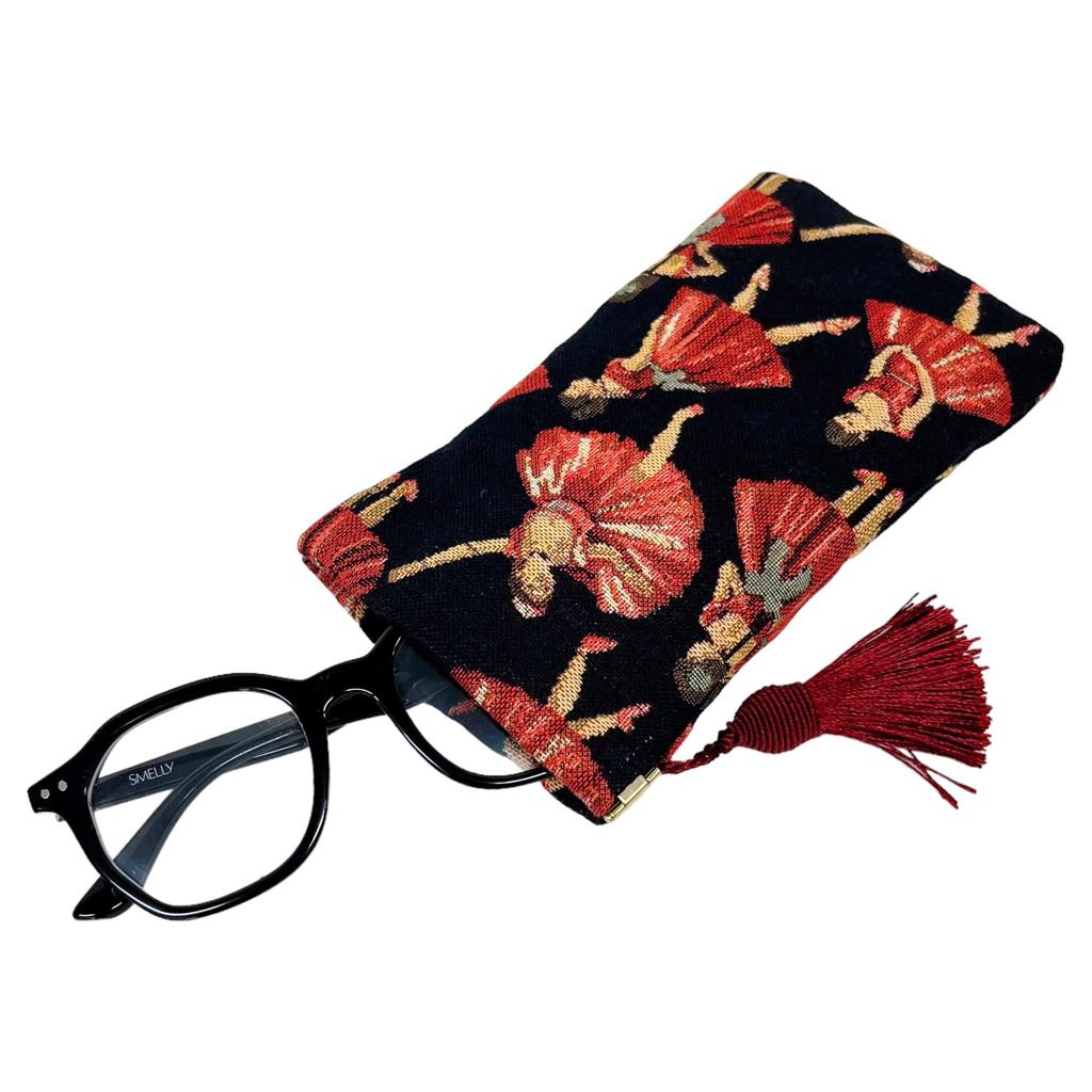 Belle Blanche Eyeglasses Pouch Ballerina Made in Japan - - Gobelin, (Ballerina Black/Red Dress)