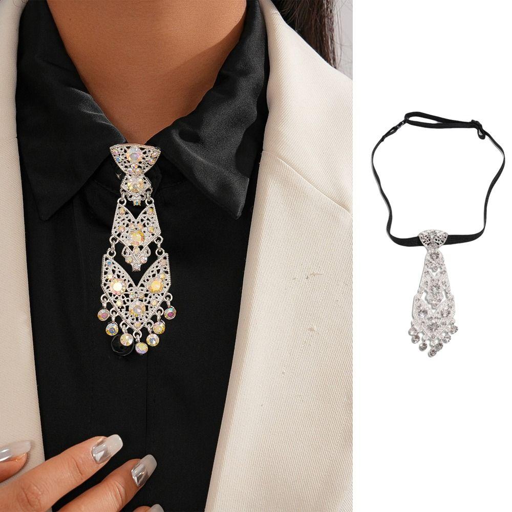 Adjustable Rhinestone Necktie Tassel Crystal Necktie Decorative Formal Business Ties  Wedding