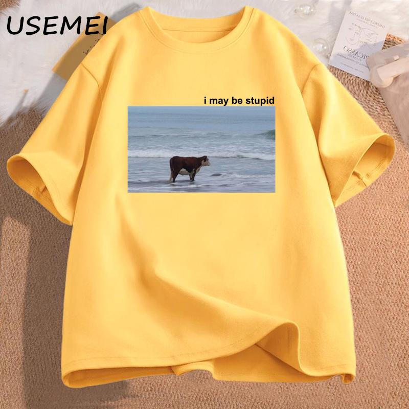 Ich bin vielleicht eine dumme Kuh am Strand Lustiges Meme T-Shirt Baumwolle Kurzarm Unisex Mode O-Ausschnitt T-Shirt Lässige Gemütliche Baumwoll-T-Shirts