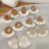 Korean Resort Style Handmade Rattan Raffia Straw Dangle Earrings with Ear Clips