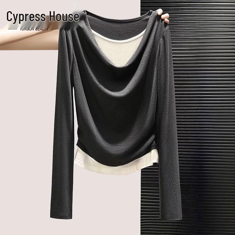 

Si Baishe Women s Color-Blocked Faux Two-Piece Long-Sleeve Top L